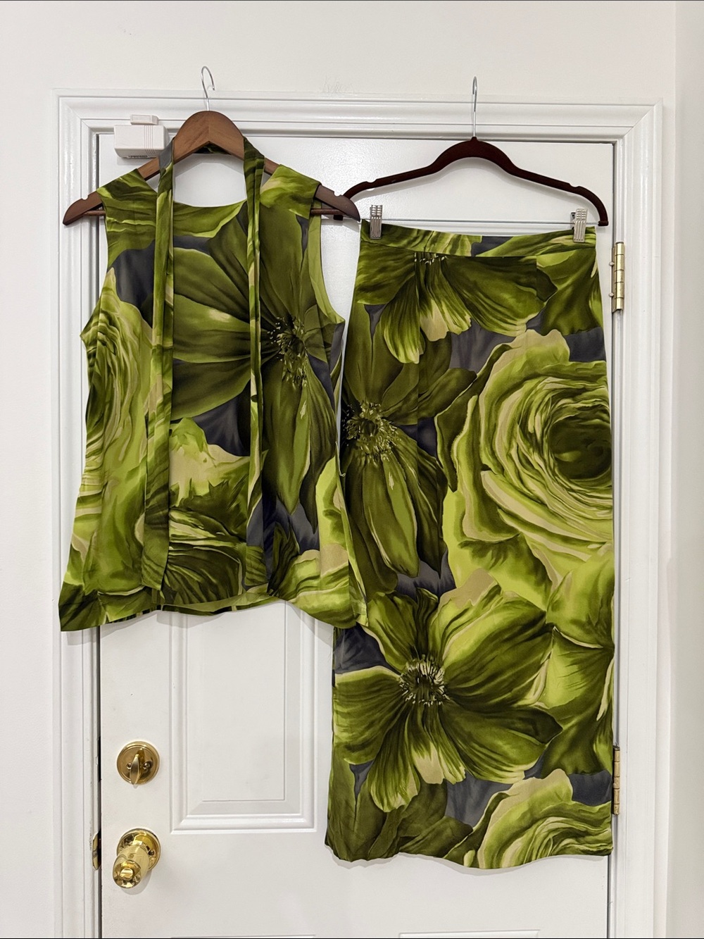 Spenser Jeremy Lime Green Silk Blouse & skirt belted costume sz 10